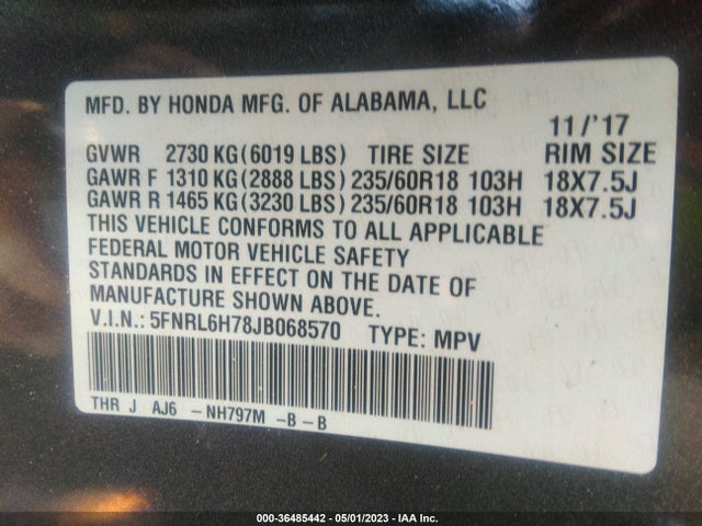 Honda Odyssey Ex-l 2018 5FNRL6H78JB068570 Image 9