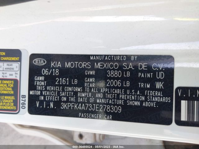 3KPFK4A73JE278309 KIA FORTE LX