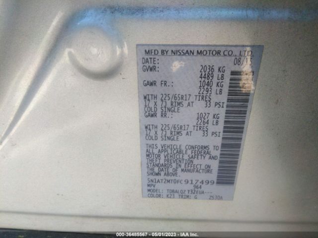 5N1AT2MT0FC917499 Nissan ROGUE SV