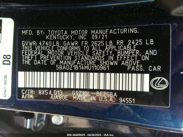 2021 Lexus ES, VIN: 58ADZ1B14MU110961