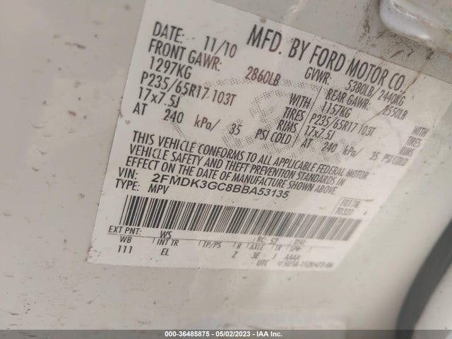 2011 FORD EDGE SE VIN: 2FMDK3GC8BBA53135