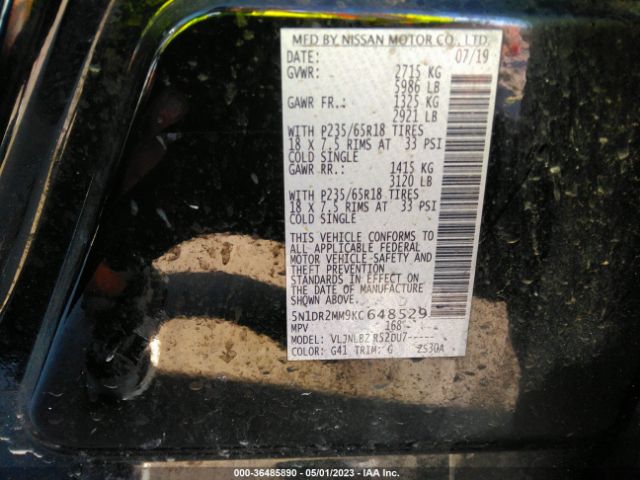 5N1DR2MM9KC648529 Nissan Pathfinder S