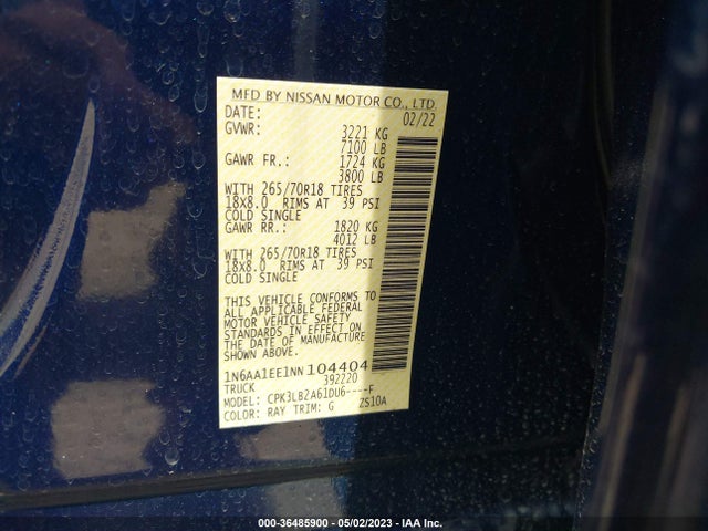 2022 Nissan Titan, VIN: 1N6AA1EE1NN104404
