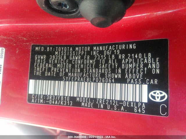 Toyota COROLLA LE 2020 5YFEPRAE8LP026064 Image 10