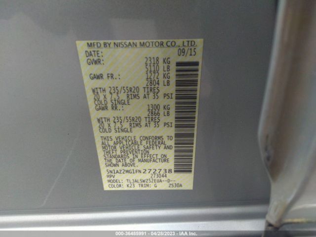 5N1AZ2MG1FN272738 Nissan Murano Platinum