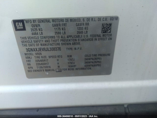 Chevrolet EQUINOX LT 2018 3GNAXJEV8JL308376 Image 10