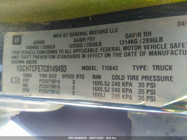 2012 CHEVROLET COLORADO LT W/1LT VIN: 1GCHTCFE7C8149493