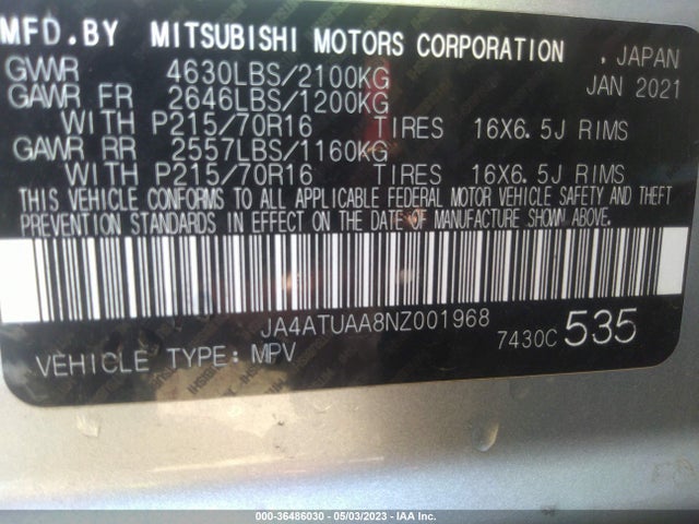 JA4ATUAA8NZ001968 Mitsubishi Eclipse Cross Es