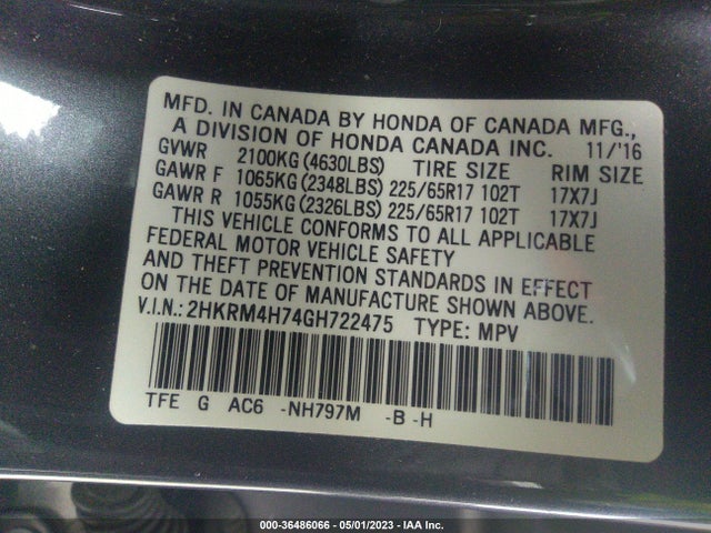 Honda Cr-v Ex-l 2016 2HKRM4H74GH722475 Image 11