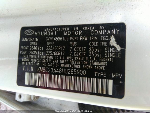 KM8J23A48HU265900 Hyundai TUCSON SE