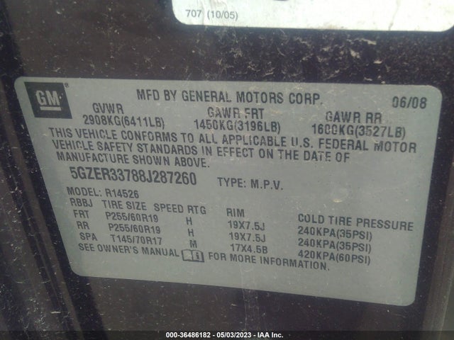 2008 SATURN OUTLOOK XR VIN: 5GZER33788J287260
