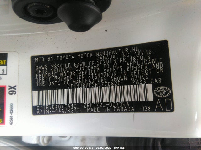 Toyota COROLLA L 2017 2T1BURHE3HC770826 Image 8