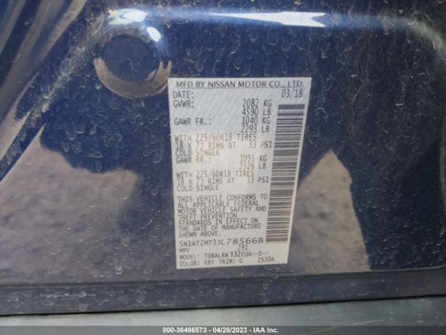 5N1AT2MT3JC785668 Nissan Rogue Sl
