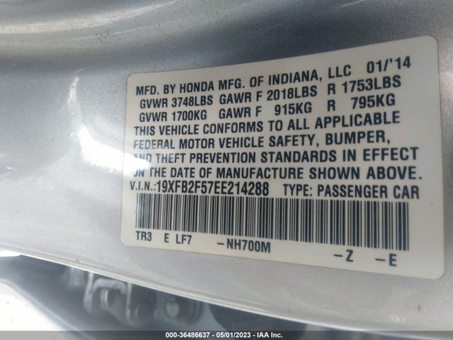 Honda Civic Sedan Lx 2014 19XFB2F57EE214288 Image 10
