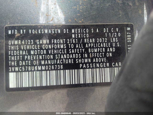 3VWC57BU6MM026738 Volkswagen Jetta S/se/r-line