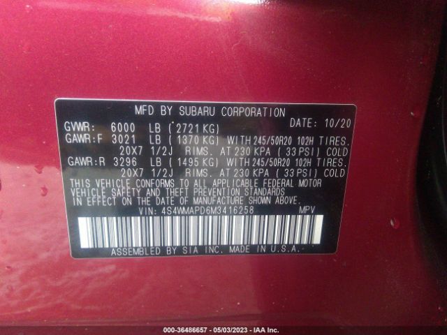 4S4WMAPD6M3416258 Subaru Ascent Limited