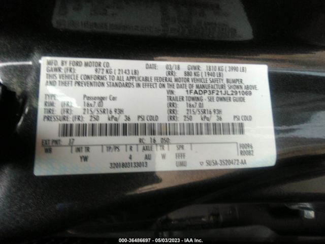 1FADP3F21JL291069 Ford FOCUS SE