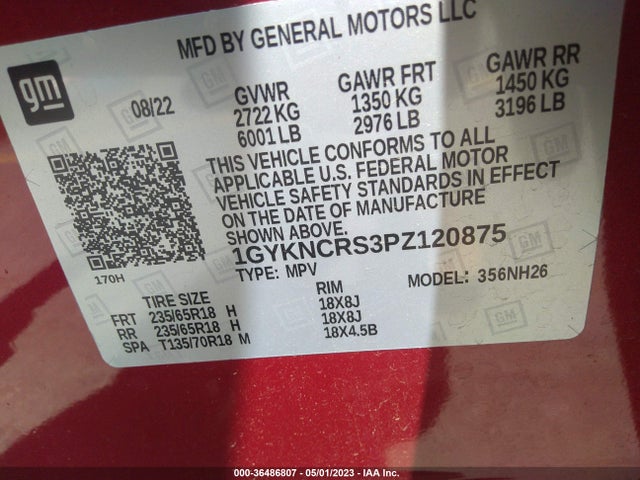 1GYKNCRS3PZ120875 Cadillac Xt5 Fwd Premium Luxury