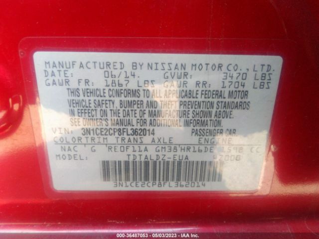 3N1CE2CP8FL362014 Nissan Versa Note Sv