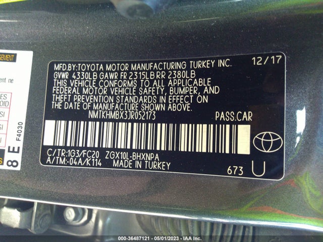 2018 TOYOTA C-HR XLE VIN: NMTKHMBX3JR052173