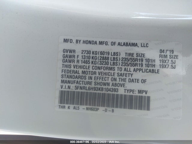 Honda Odyssey Elite 2019 5FNRL6H93KB104393 Image 9