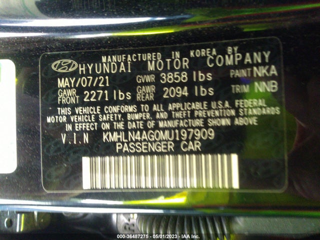 2021 HYUNDAI ELANTRA SEL VIN: KMHLN4AG0MU197909