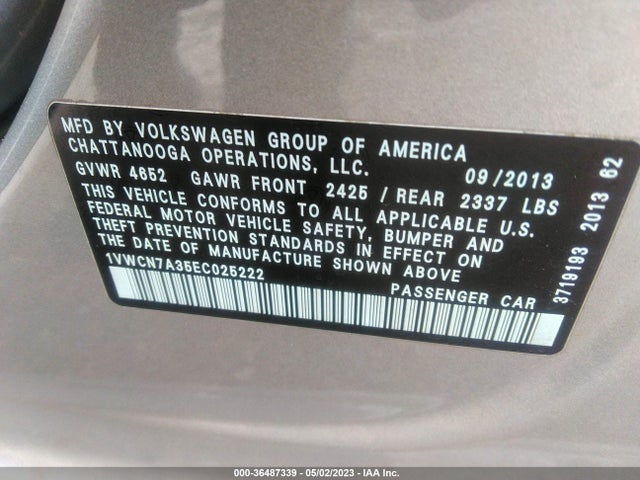 1VWCN7A35EC025222 Volkswagen Passat Tdi Sel Premium