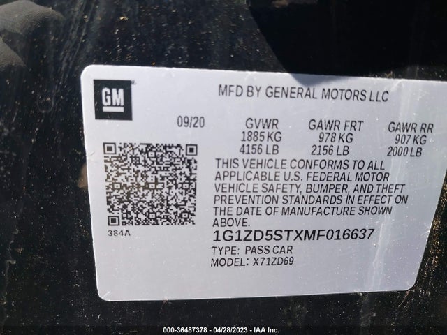 Chevrolet MALIBU LT 2021 1G1ZD5STXMF016637 Image 9