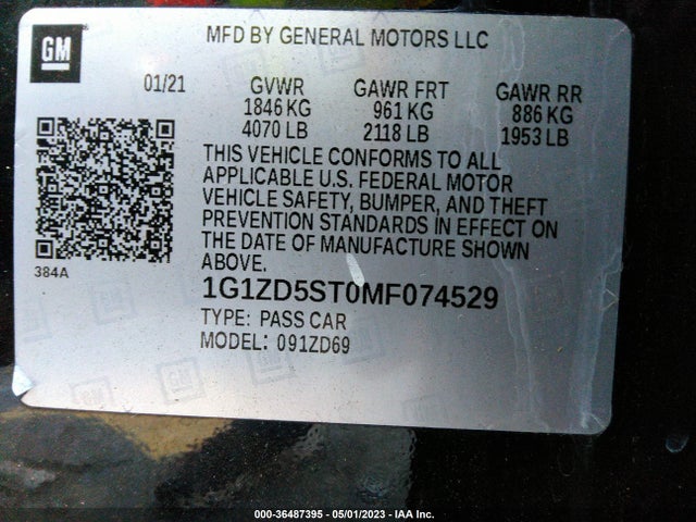 Chevrolet MALIBU LT 2021 1G1ZD5ST0MF074529 Image 9