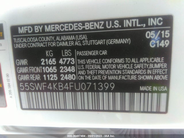 55SWF4KB4FU071399 Mercedes-Benz C-class C 300