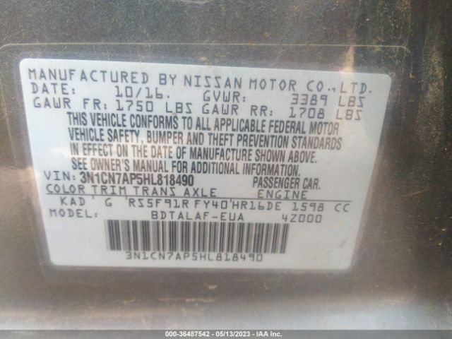 3N1CN7AP5HL818490 Nissan Versa Sedan S