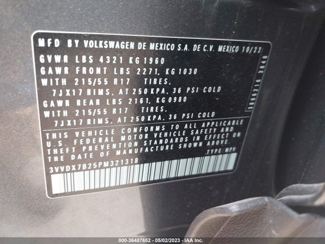 3VVDX7B25PM321318 Volkswagen TAOS S