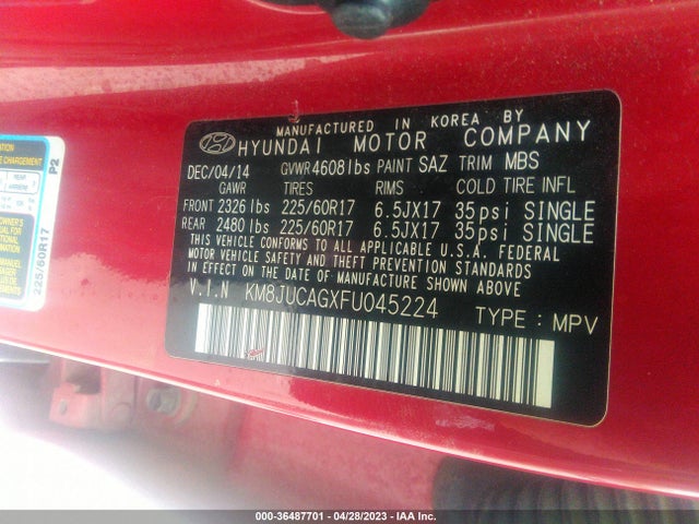 Hyundai TUCSON SE 2015 KM8JUCAGXFU045224 Image 10