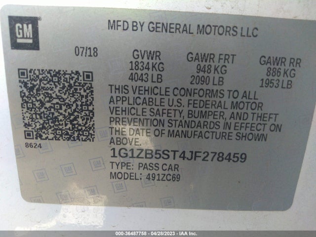 Chevrolet MALIBU LS 2018 1G1ZB5ST4JF278459 Image 9
