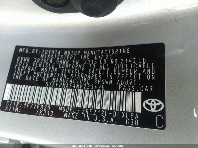 Toyota COROLLA LE 2021 5YFEPMAE4MP233426 Image 9