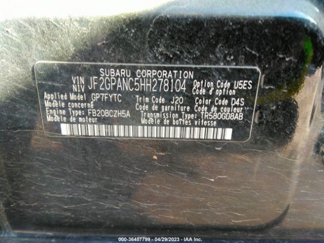 JF2GPANC5HH278104 Subaru Crosstrek Limited