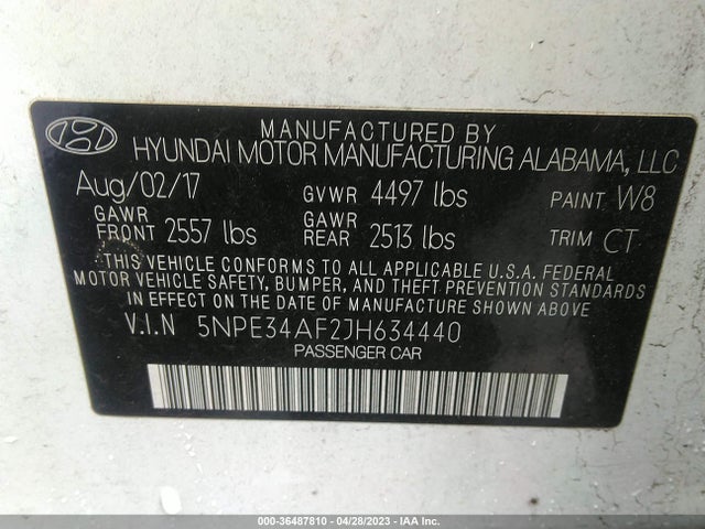 2018 HYUNDAI SONATA SPORT VIN: 5NPE34AF2JH634440