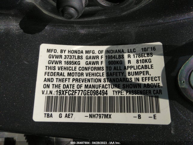 Honda Civic Sedan Ex 2016 19XFC2F77GE098494 Image 9