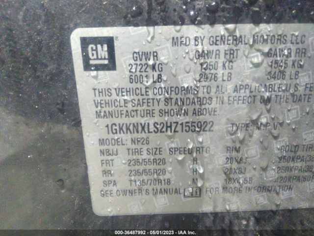1GKKNXLS2HZ155922 GMC Acadia Denali