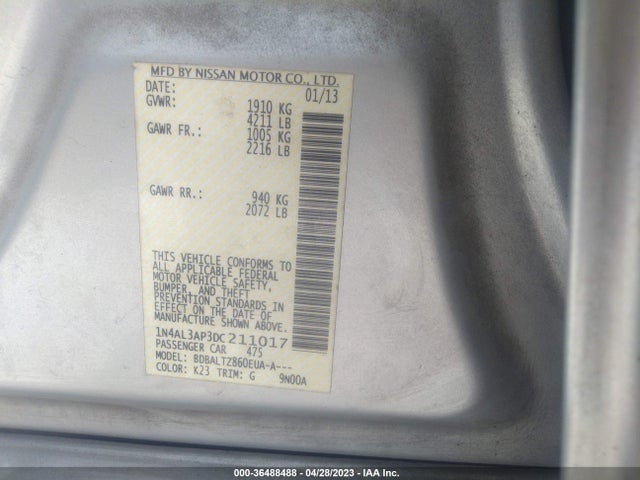 2013 NISSAN ALTIMA 2.5 SV VIN: 1N4AL3AP3DC211017
