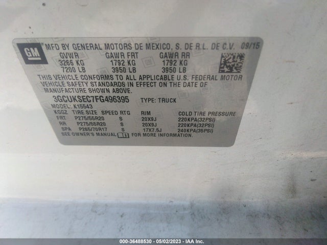2015 CHEVROLET SILVERADO 1500 LTZ VIN: 3GCUKSEC7FG496395
