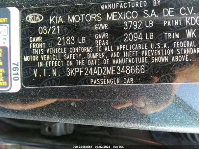 3KPF24AD2ME348666 KIA Forte Lxs