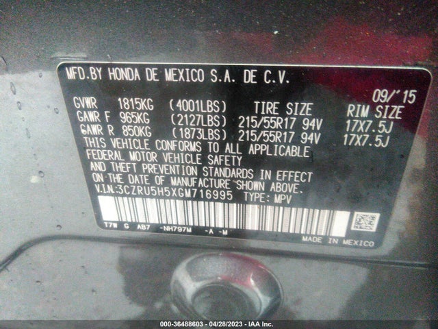 Honda HR-V EX 2016 3CZRU5H5XGM716995 Image 9