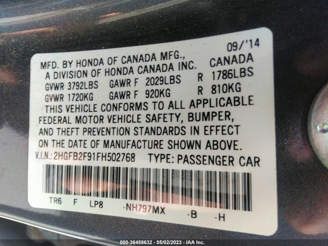 Honda Civic Sedan Ex-l 2015 2HGFB2F91FH502768 Image 9
