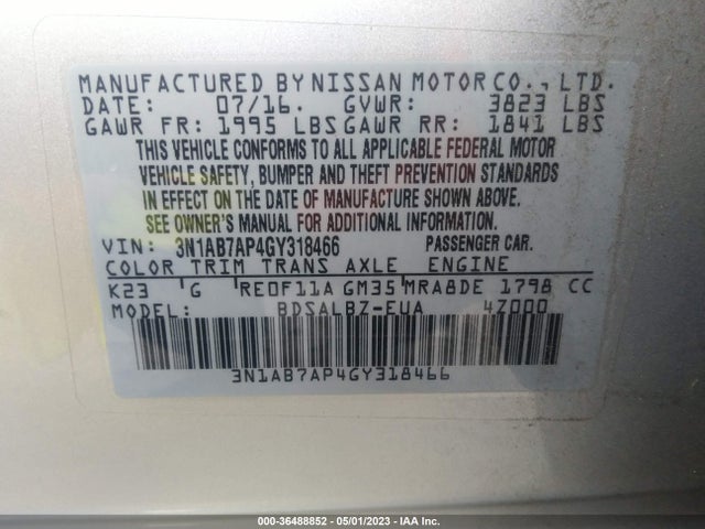 Nissan SENTRA S 2016 3N1AB7AP4GY318466 Image 9