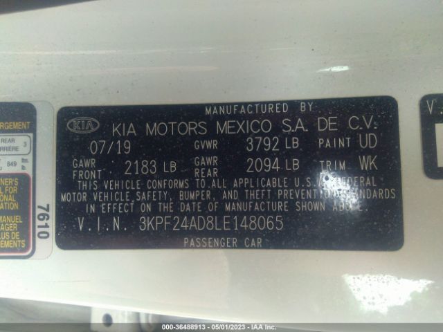3KPF24AD8LE148065 KIA Forte Lxs