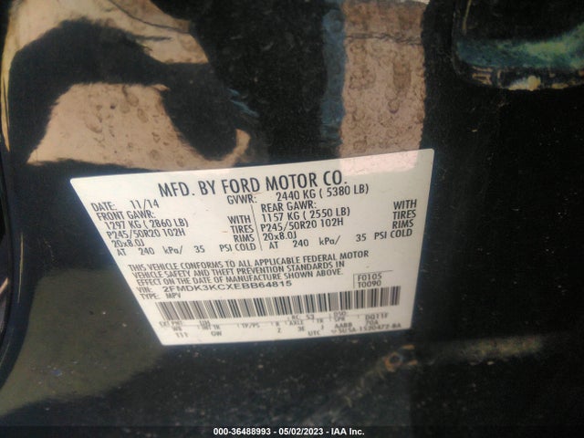 2014 FORD EDGE LIMITED VIN: 2FMDK3KCXEBB64815