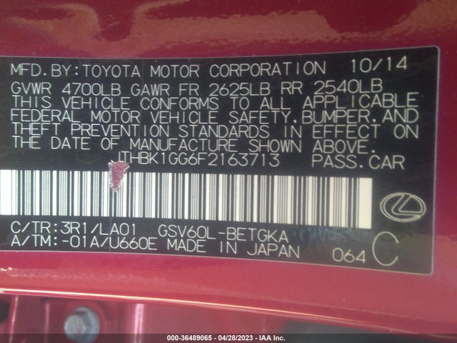 JTHBK1GG6F2163713 Lexus ES 350