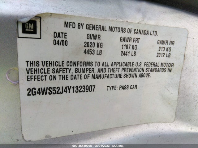 2000 BUICK CENTURY CUSTOM VIN: 2G4WS52J4Y1323907