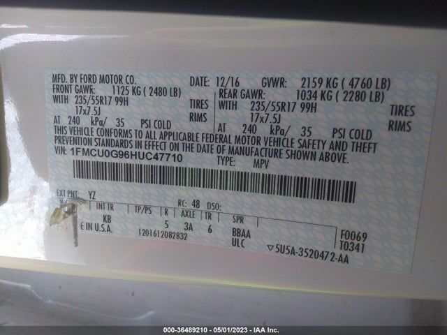 Ford ESCAPE SE 2017 1FMCU0G96HUC47710 Image 10